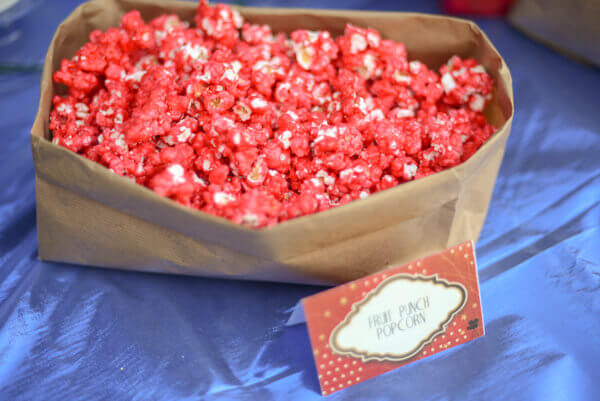 Fruit Punch popcorn made with kool Aid