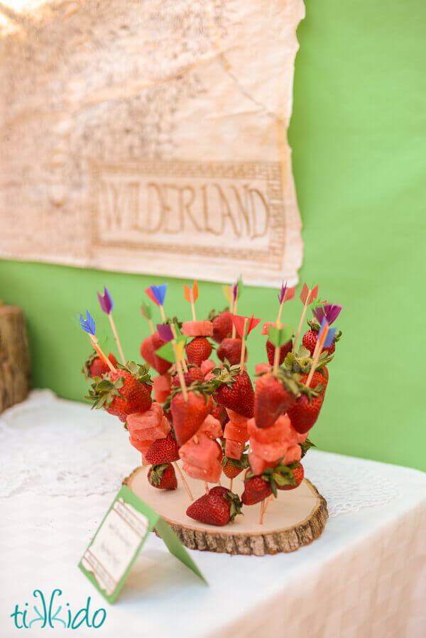 Bard the Bowman's arrow fruit skewers for a Hobbit birthday party.