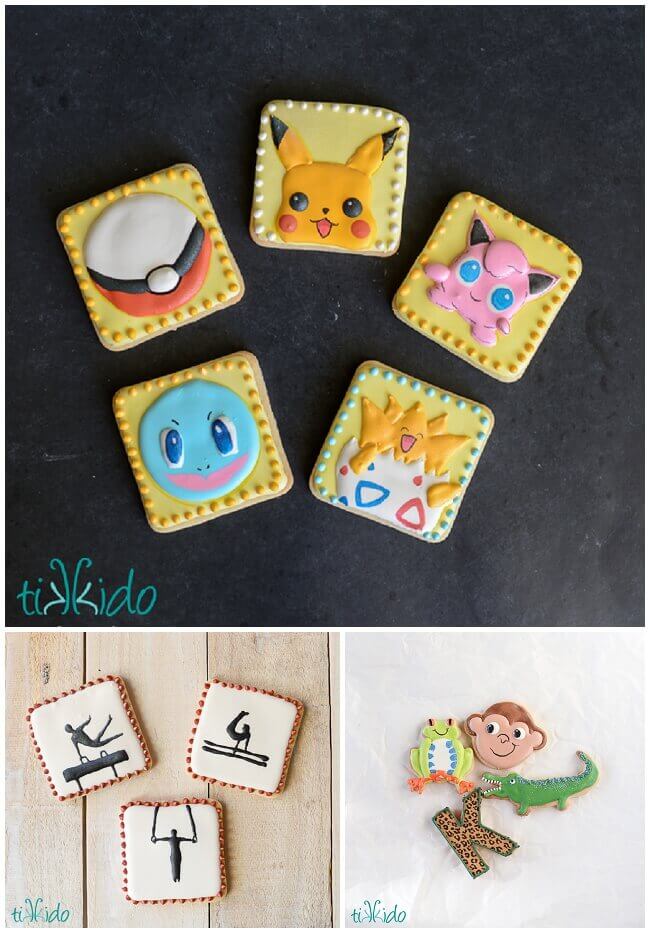 Collage of sugar cookies decorated with royal icing.