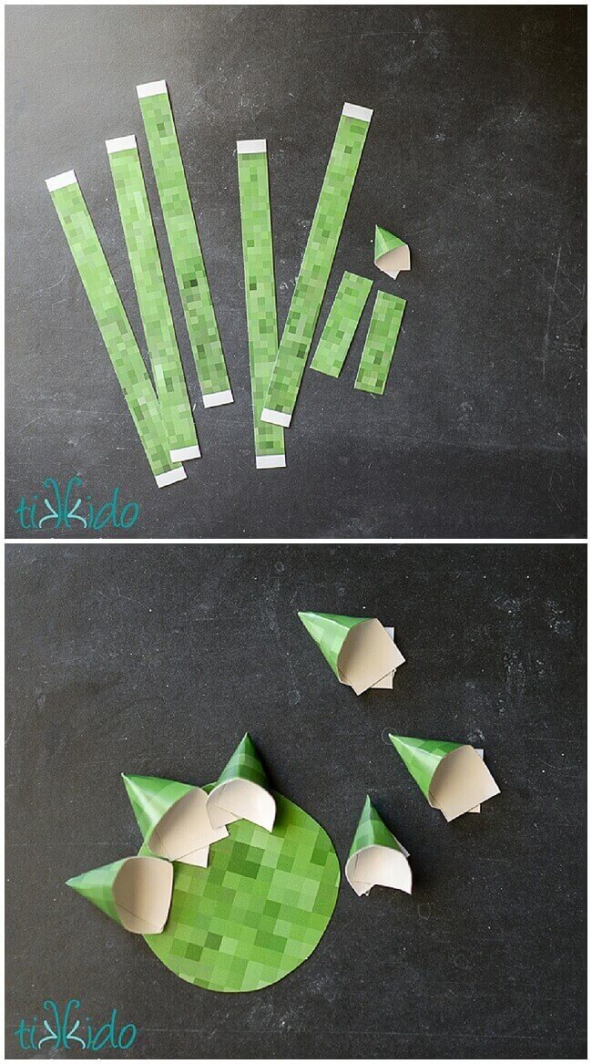 Minecraft themed gift bow made from printable minecraft paper.