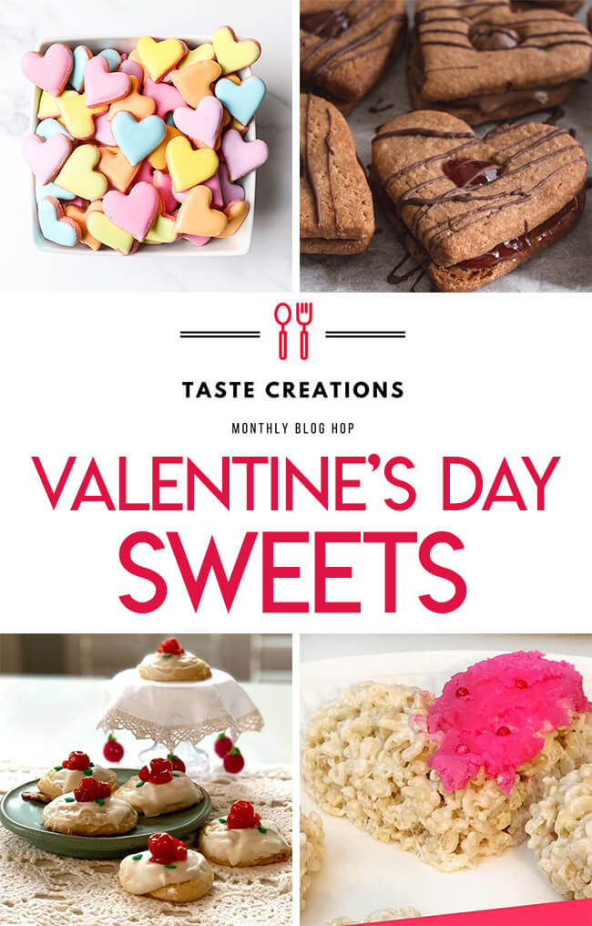 Collage of valentine's day sweets recipes for the Taste Creations Blog Hop