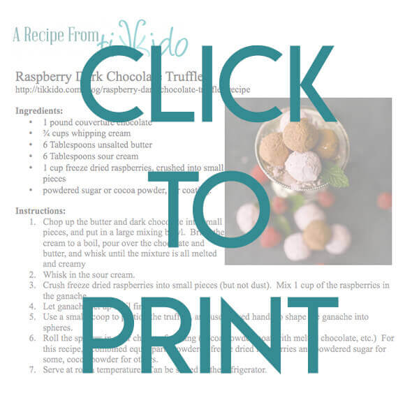 Navigational image leading reader to one page, printable version of the raspberry chocolate truffle recipe