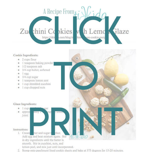 Navigational image leading reader to printable, one page version of the zucchini cookie recipe