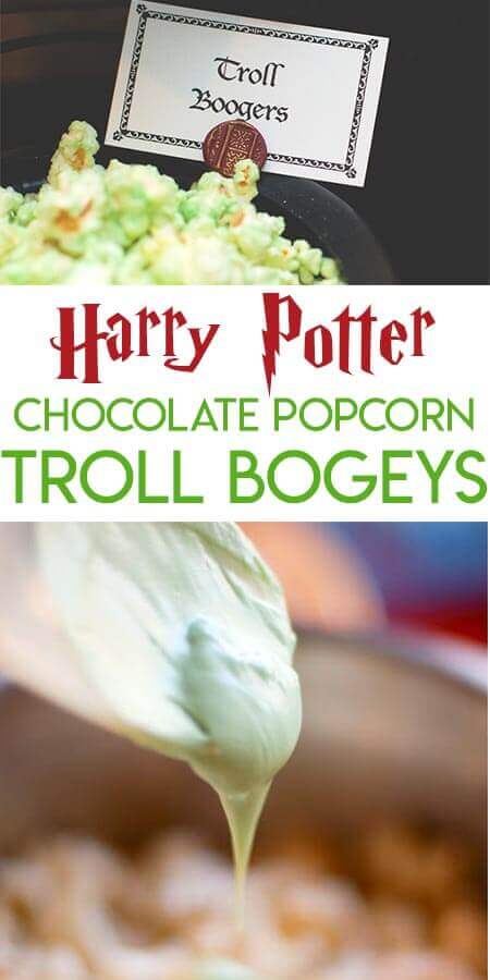 Collage of Harry Potter Troll Bogey chocolate covered popcorn pictures optimized for Pinterest
