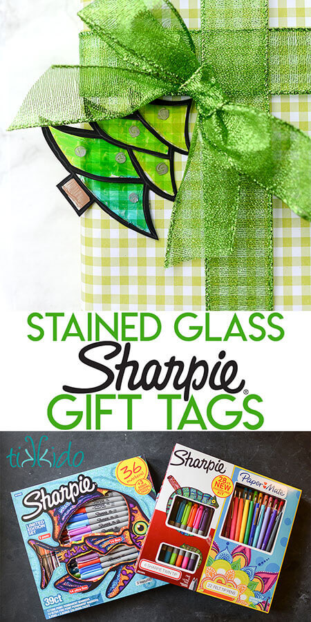 Collage of stained glass gift tags optimized for Pinterest