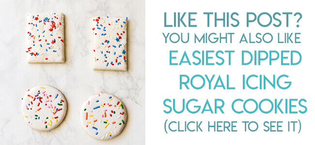 Navigational image leading reader to easy decorated sugar cookies with royal icing and sprinkles.