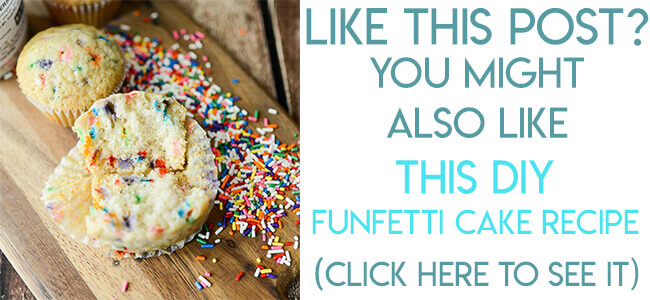 Navigational image leading reader to homemade funfetti cake recipe made with sprinkles.
