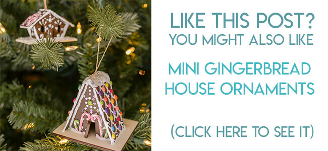 Navigational image leading reader to miniature gingerbread house Christmas ornament tutorial.