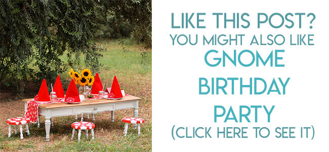 Navigational image leading reader to Gnome birthday party ideas