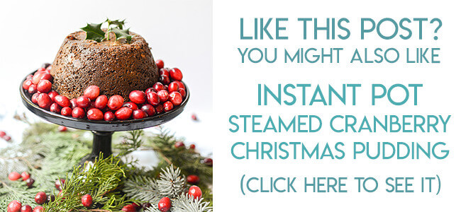navigational image leading reader to Instant Pot cranberry Christmas pudding recipe.
