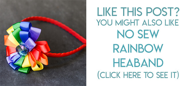 Navigational image leading reader to a no sew rainbow ribbon headband tutorial.