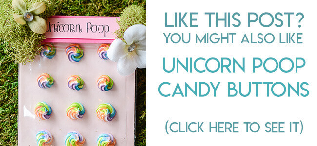 Navigational image leading reader to unicorn poop candy buttons tutorial