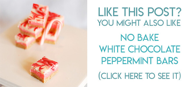 Navigational image leading reader to no bake white chocolate peppermint bars recipe.