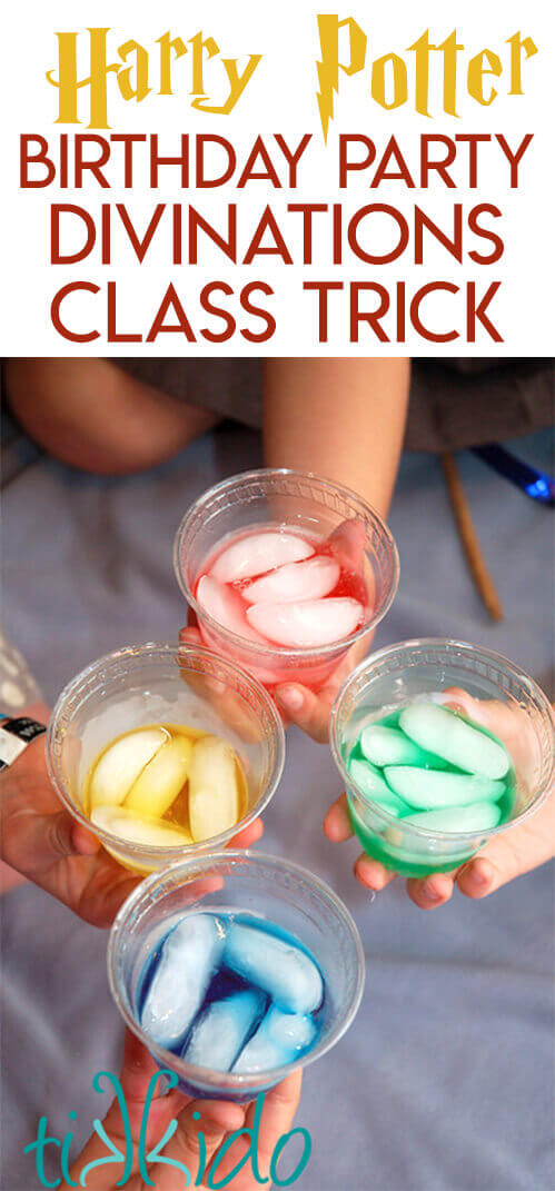 Four clear plastic cups filled with yellow, red, green, and blue liquid and ice, held by four different hands. With text optimized for pinterest.