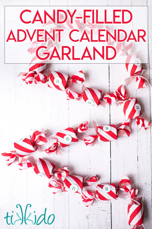 DIY Advent Calendar Christmas Garland that looks like a string of peppermint candies.