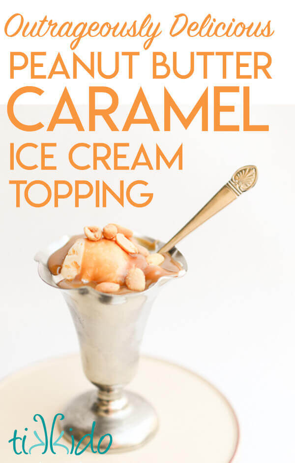 Amazingly delicious peanut butter caramel ice cream sauce on vanilla ice cream.