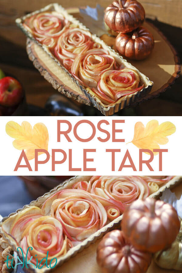 Gorgeous apple tart with apples shaped into roses.