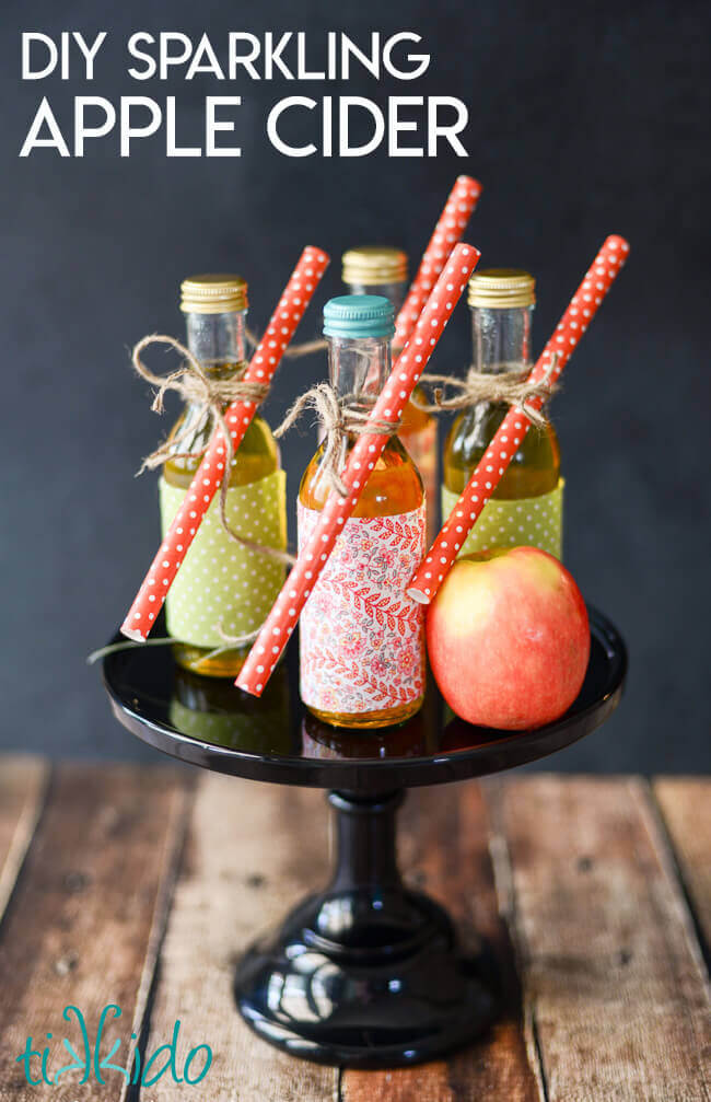 DIY sparkling apple cider in miniature bottles