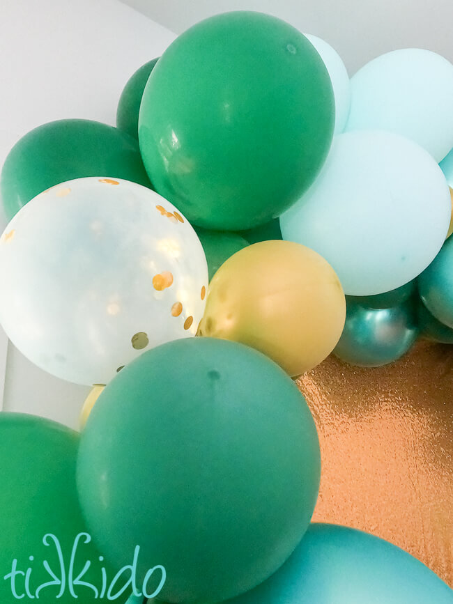 Photo showing the progress of oxidation of latex balloons on a balloon garland the third day after the balloon garland was made.