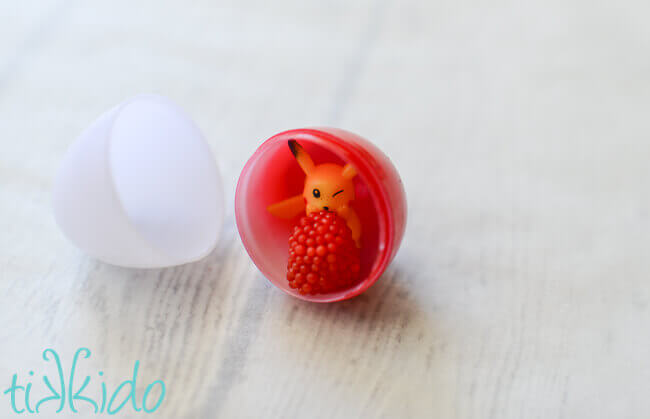 Miniature Pokemon figures and raspberry candies to fill the Pokemon Easter eggs.