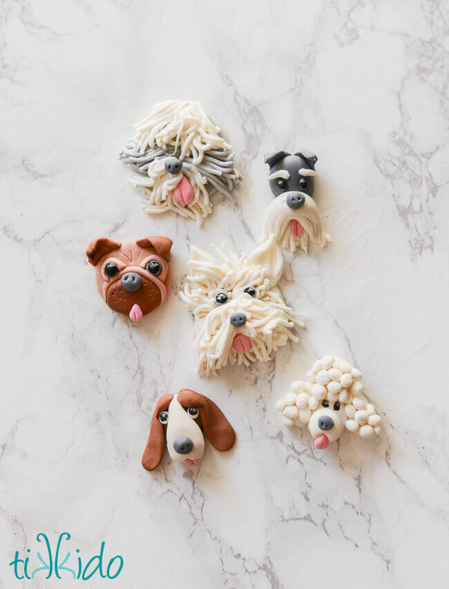 Dog themed gum paste cupcake toppers