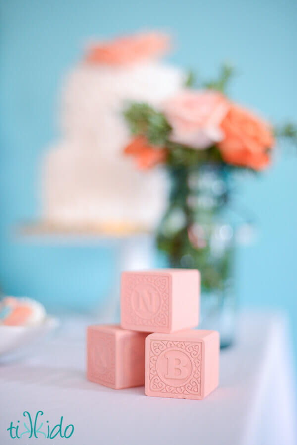 Classic baby blocks painted a soft peach color
