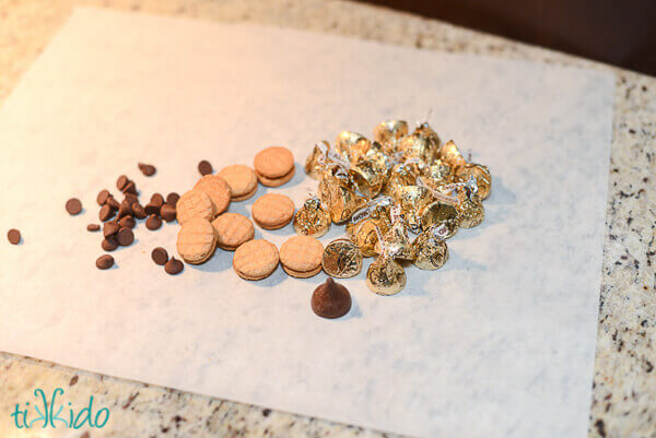 Ingredients for no-bake chocolate peanut butter acorns.