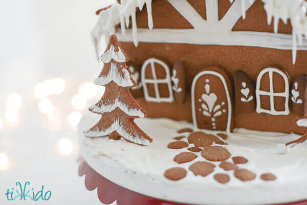 Gingerbread cobblestones in front of a gingerbread house