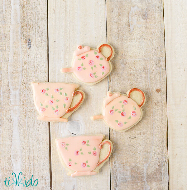 Wet on wet rose pattern tea party cookies for the Jane Austen tea party birthday.
