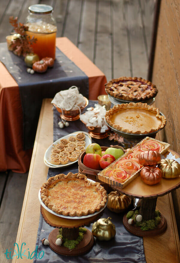 Homemade thanksgiving pies on a table.