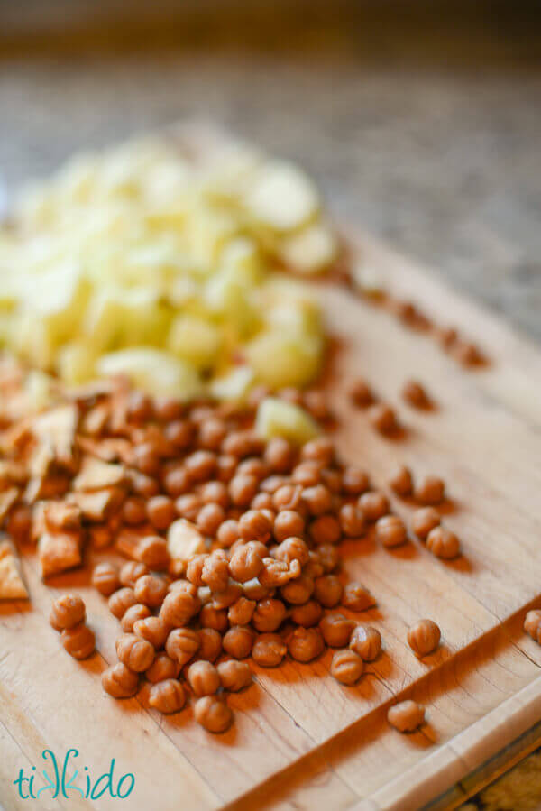 tiny pieces of caramel and dried apple