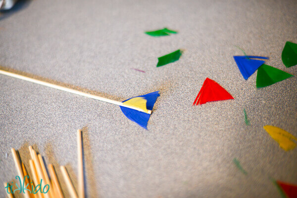 Feathers and bamboo skewers for making the arrow fruit skewers for the Hobbit birthday party.