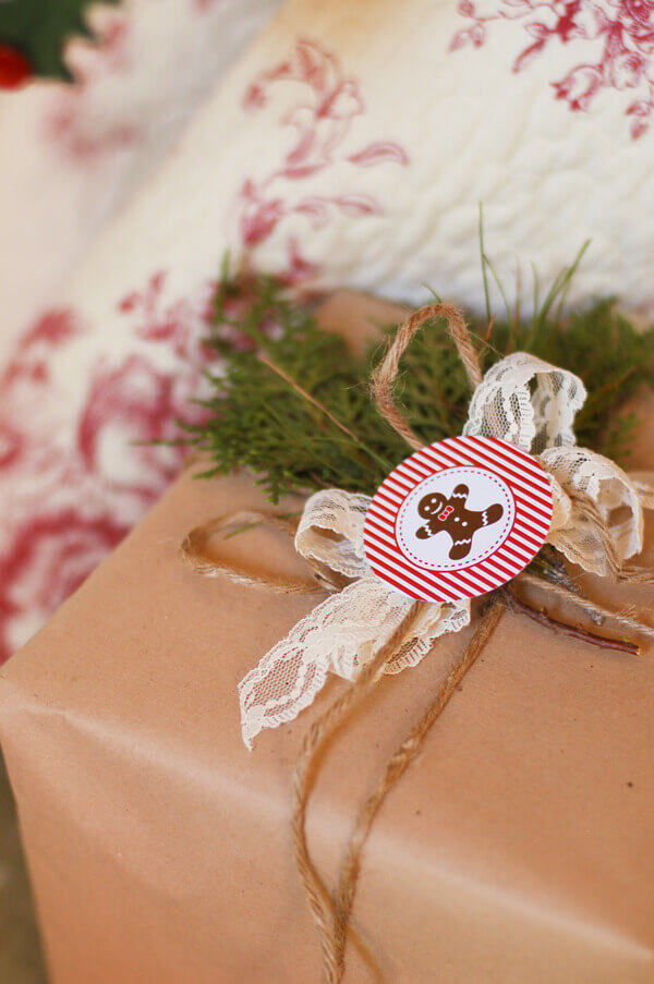 Present in front of a Quilted Christmas Tree Skirt