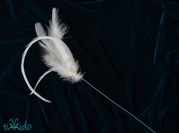 Feathers stem bouquet accent on a dark velvet background.