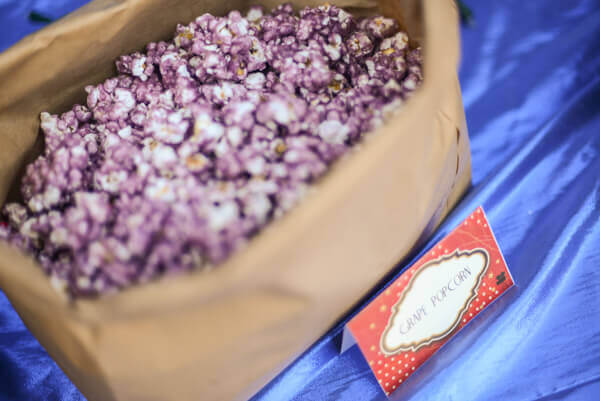 Grape candy popcorn made with Kool Aid