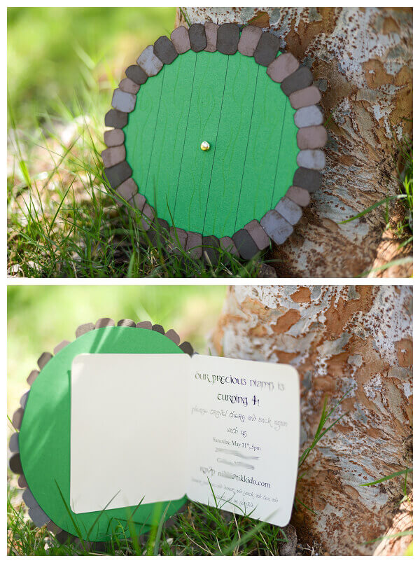 Hobbit door shaped Lord of the Rings birthday party invitation