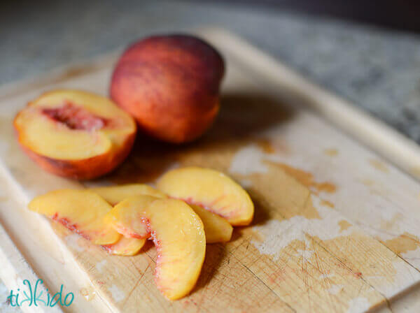 Mascarpone, honey, and peach grilled cheese on challah bread.