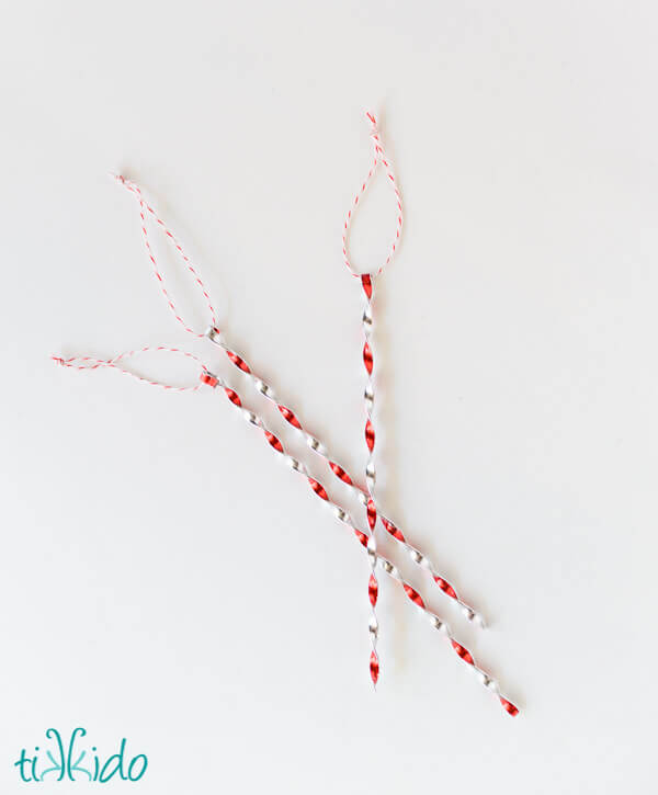 Red and silver Victorian tinsel icicle ornaments.
