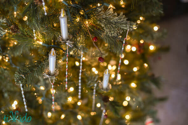 Victorian Christmas Ornaments hanging on a Christmas tree