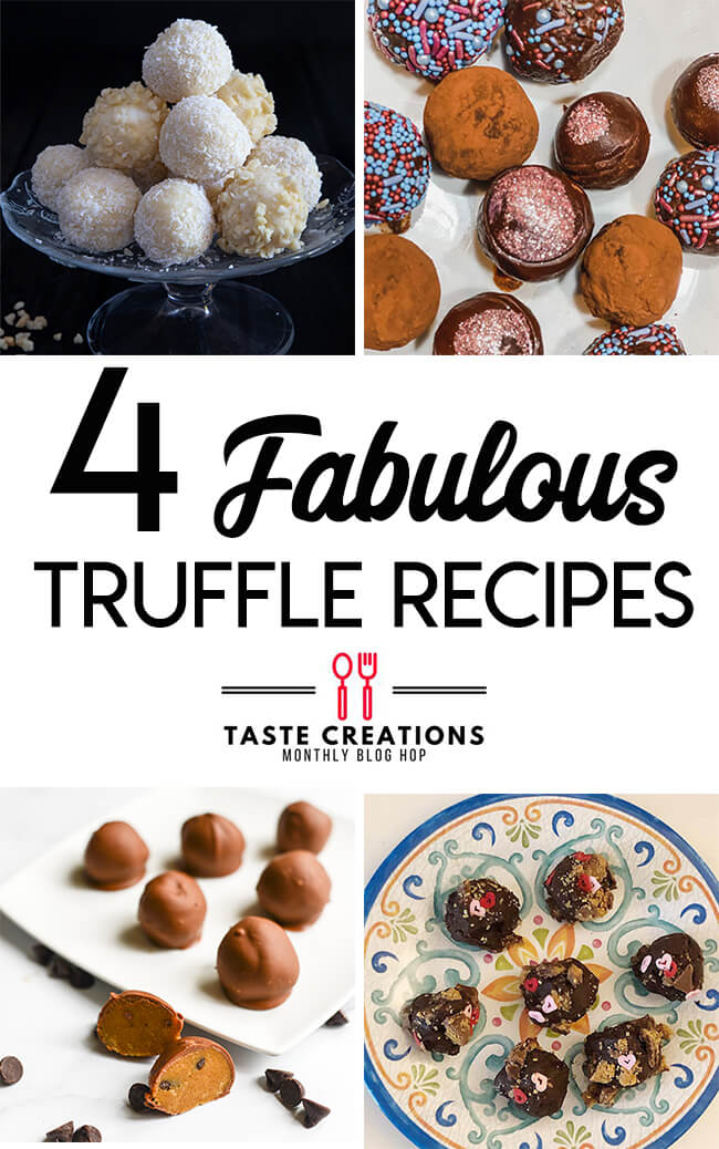 Collage of chocolate truffle pictures with text overlay reading, "4 Fabulous Truffle Recipes."