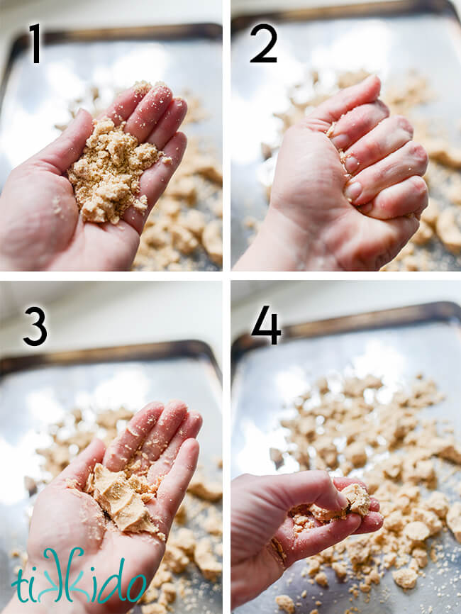 Collage of images showing forming of Streusel Topping for Muffins.