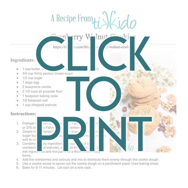 Navigational image leading reader to one page, printable, PDF version of the cranberry walnut cookie recipe.