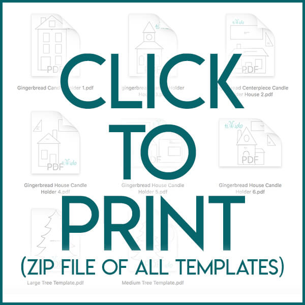 Navigational image leading reader to printable gingerbread house candle holder templates.