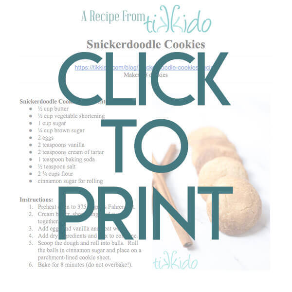 Navigational image leading reader to printable, one page Snickerdoodle Cookie Recipe