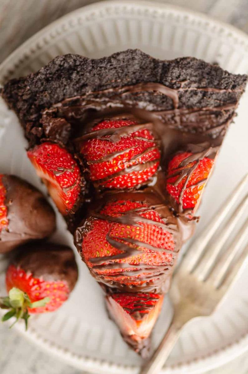 Chocolate covered strawberry ganache tart.