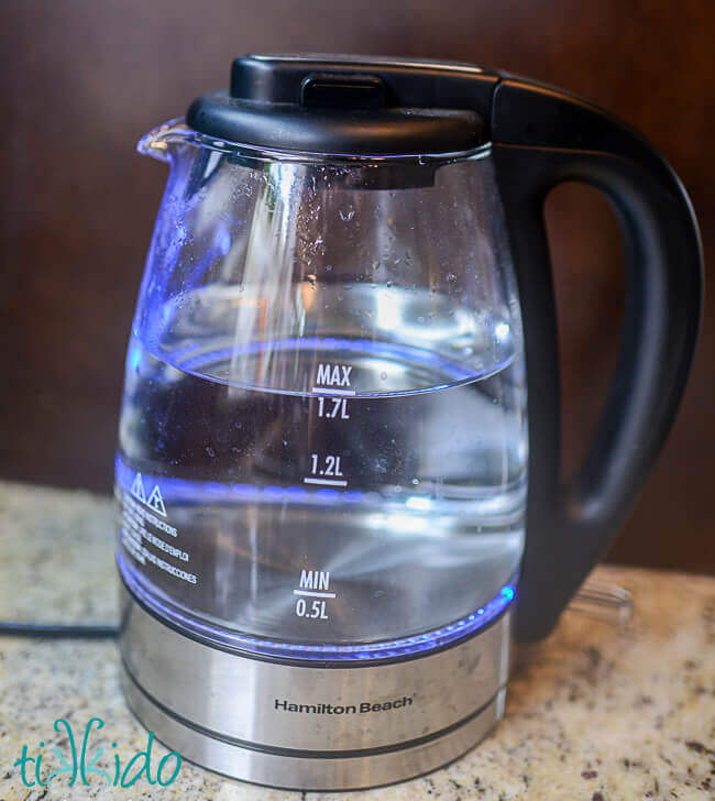 electric tea kettle on a granite counter