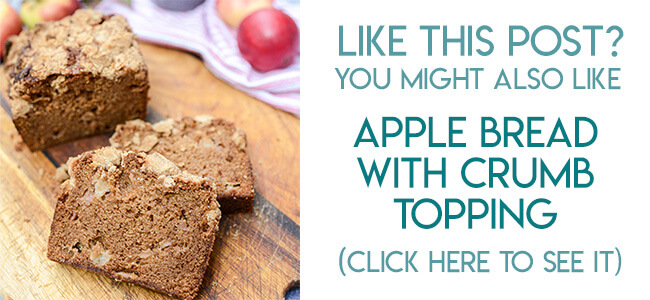 Navigational image leading reader to recipe for apple bread with browned butter crumb topping.