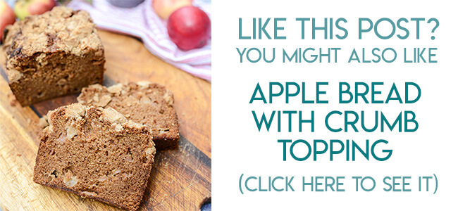 Navigational image leading reader to recipe fo apple bread with browned butter crumb topping.