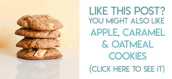 Navigational image leading reader to recipe for apple, caramel, oatmeal cookies