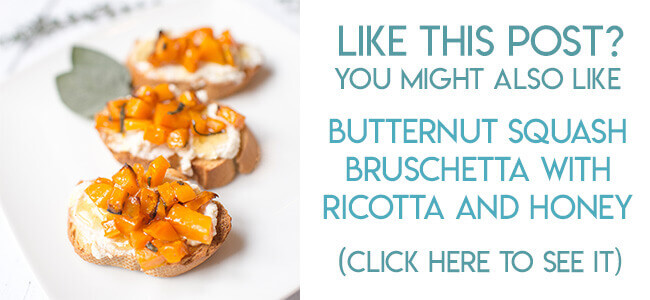 Navigational image leading reader to butternut squash bruschetta with ricotta and honey